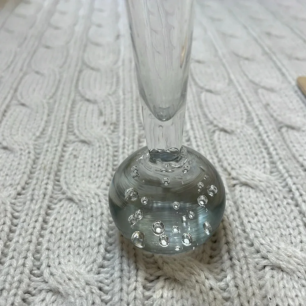 Vtg Small Glass Bud Vase square top Unique bubble bulb Design 5.5”Tall X 1 X 1